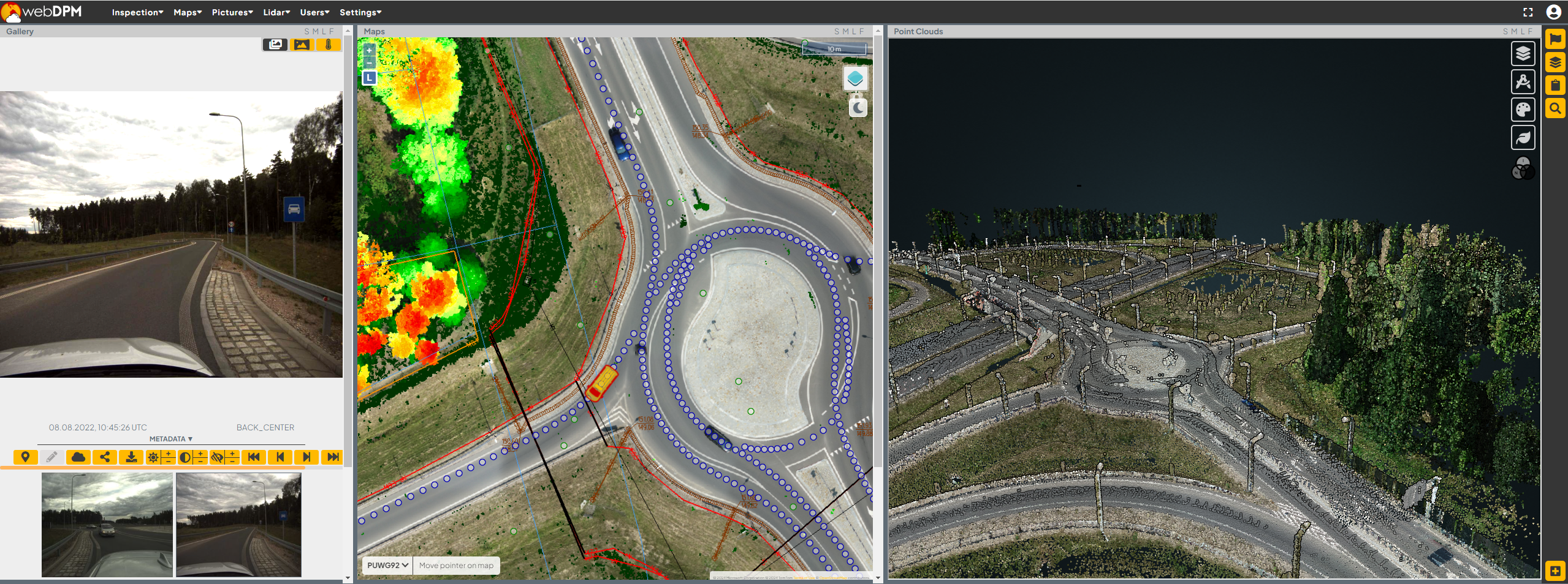 Road lane photo-registration, orthophotos and point cloud for road infrastructure sites 1