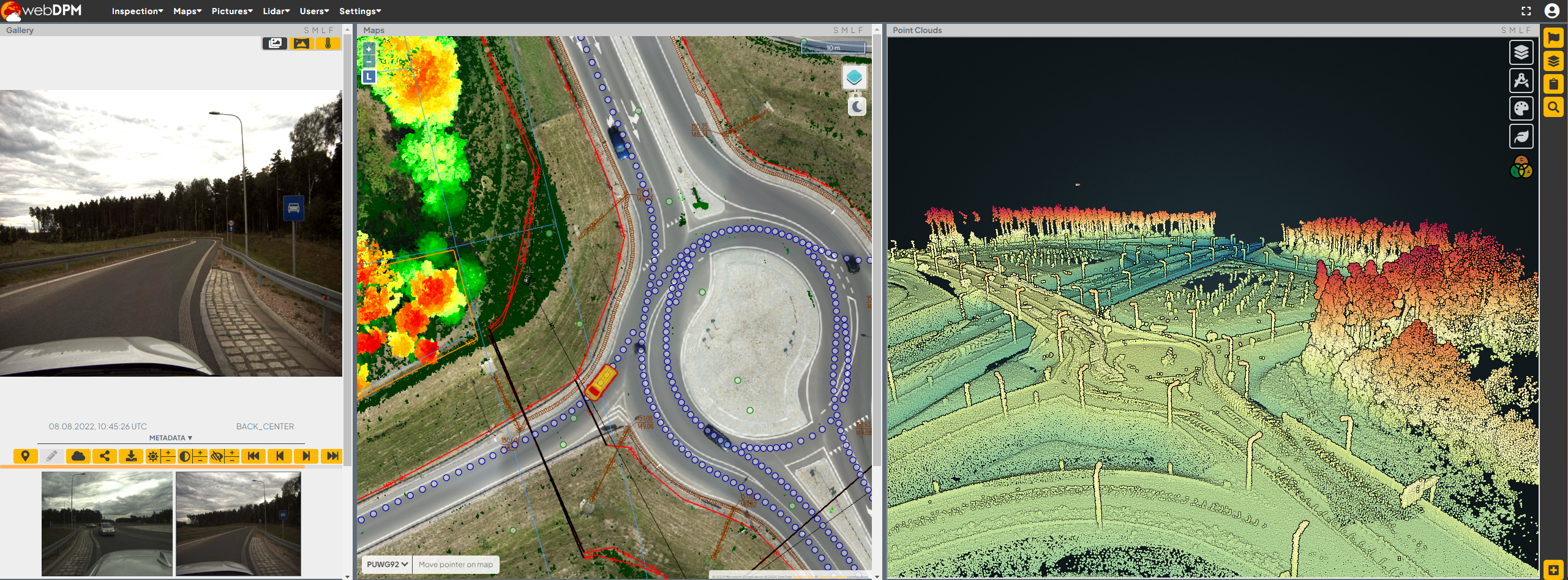 Road lane photo-registration, orthophotos and point cloud for road infrastructure sites 2