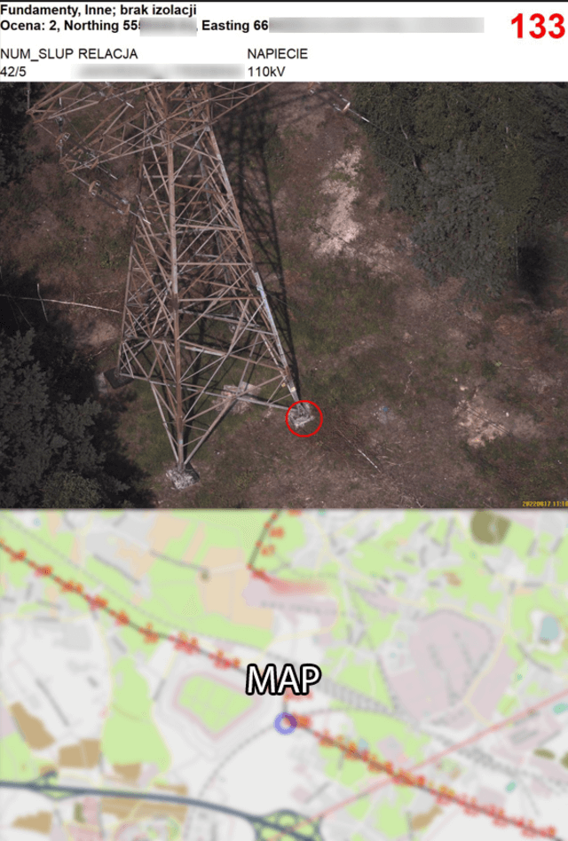 Power line inspections, missing insulation on the foundation