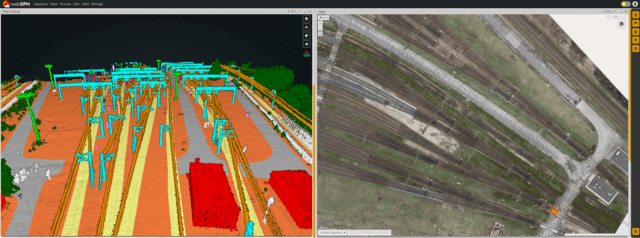 Stacja kolejowa przedstawiona w chmurze punktów WebDPM do analizy infrastruktury i planowania inwestycji