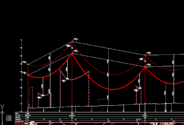 DXF profile of an electric powerline showing tower heights and elevation measurements